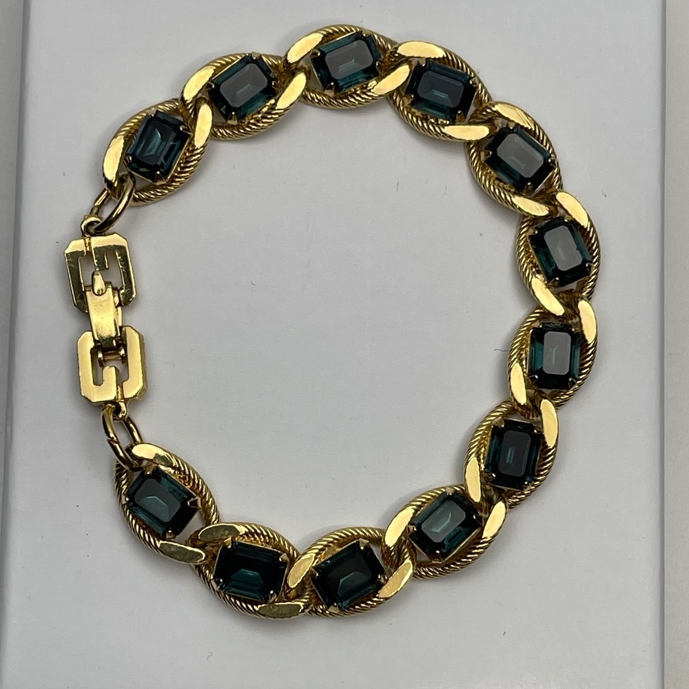 Givenchy Vintage Gold-Plated Bracelet w/ Blue-Green Crystals - Pre-owned